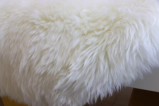 Woolous Sheepskin Rug 4x6 ft, Large Genuine Lambskin Quad Pelt Ivory-White | Genuine New Zealand lambskin quad pelt with fluffy wool. Ideal as sheep skin area rug, fur throw, nursery or bedroom decor.