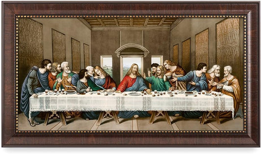 DECORARTS The Last Supper by Leonardo Da Vinci. Giclee Prints on Canvas with Matching Retro Style Brown Frame. Total Size w/Frame: 27x15, Ready to Hang.