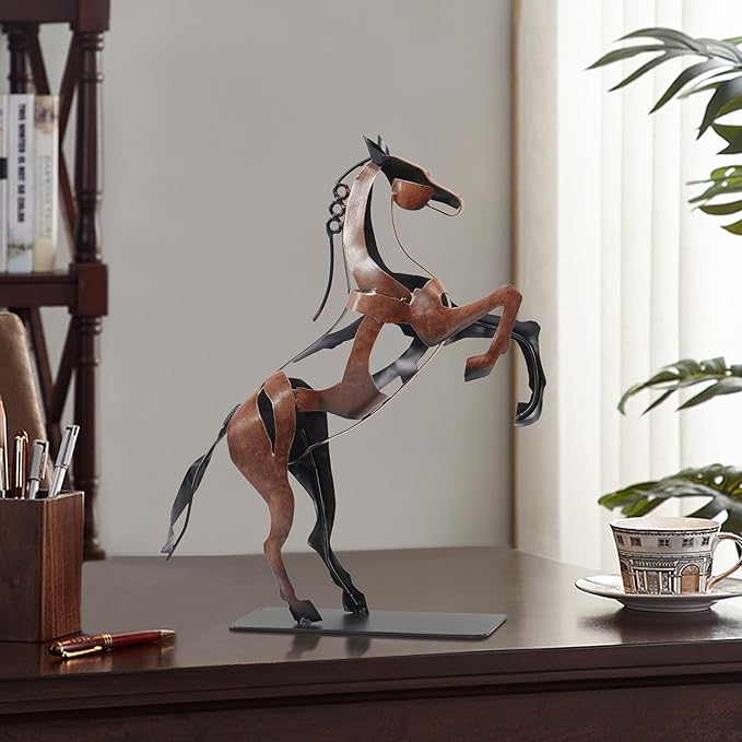 SunBlogs Art Metal Horse Statue Décor, Handmade & Hand-Painted Modern Western Horse Decoration, Rustic Iron Sculpture Gifts for Home Office for Horse Lovers (Brown)