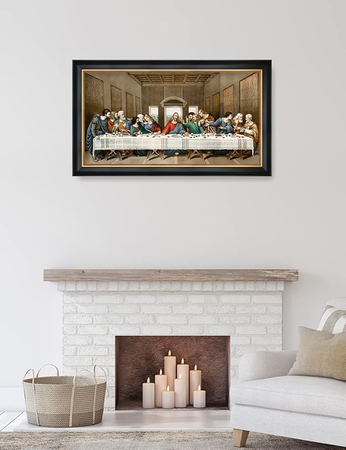 DECORARTS - The Last Supper by Leonardo Da Vinci Giclee Reproducation, Giclee Prints Acid Free Cotton Canvas with Matching Black Gold Solid Wooden Frame. Total Framed Size: 33 inch W x 19 inch H,Large