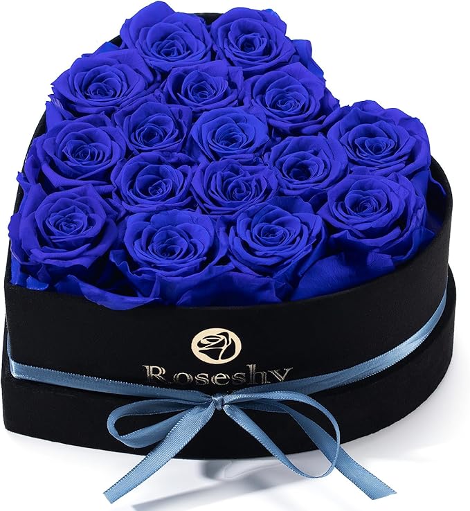 Valentines Day Flowers Roses Gifts for Her,16pcs BlueForever Preserved Roses in Heart Shape Gift Box,Valentines Day Delivery Prime Gifts-Roses Gifts for Women,Mom.
