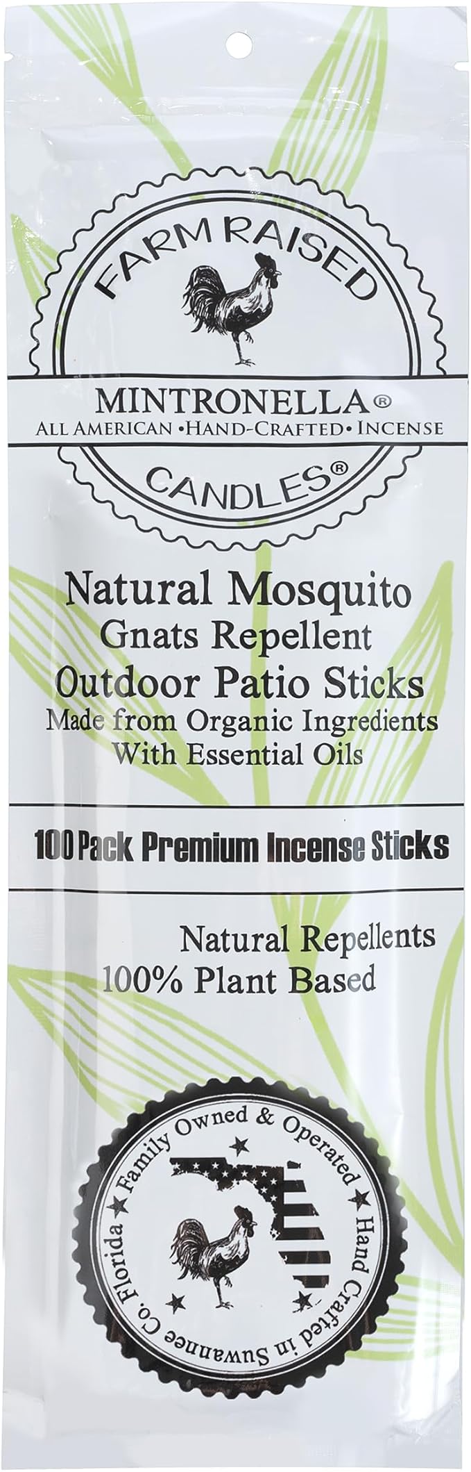 Farm Raised Candles Mintronella Citronella & Peppermint Mosquito Repellent Incense Sticks – 100 Pack – USA‑Made Natural Bug & Insect Repellent – Outdoor Camping, Patio Decor – No‑See‑Um & Gnats, Fly