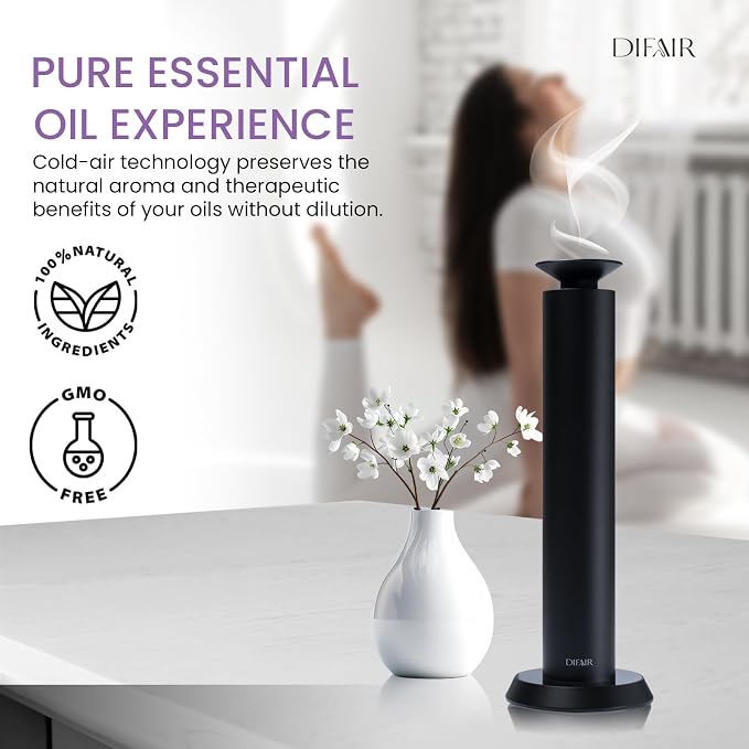 Luxury Aroma Diffuser - Cordless Essential Oil Nebulizer, Long Lasting Battery, Waterless, Rechargeable - Portable Aromatherapy Air Freshener Machine Collection for Home, Office, Hotel (Black)