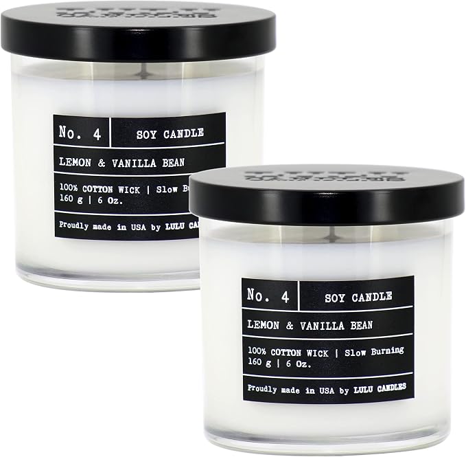 Lulu Candles | Lemon & Vanilla Bean | Luxury Scented Soy Jar Candle | Hand Poured in The USA | Highly Scented & Long Lasting (6 Oz. 2 Pack)