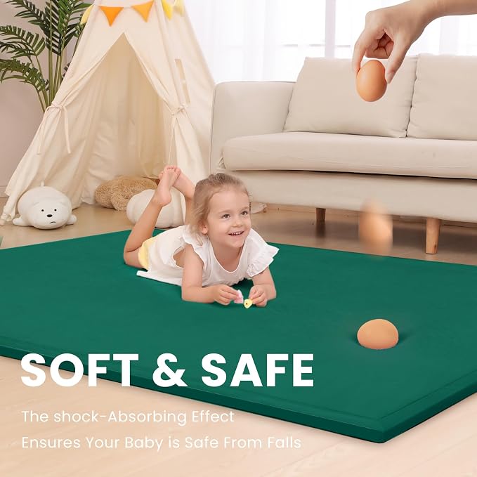Ultra Soft Baby Play Mat for Floor,1.3" Thick Elasti-Foam 50x50 Playpen Mat for Toddlers Infant kids,Non-Slip Backing Safe for Crawling&Tummy Time,Tatami Style (Dark Green)