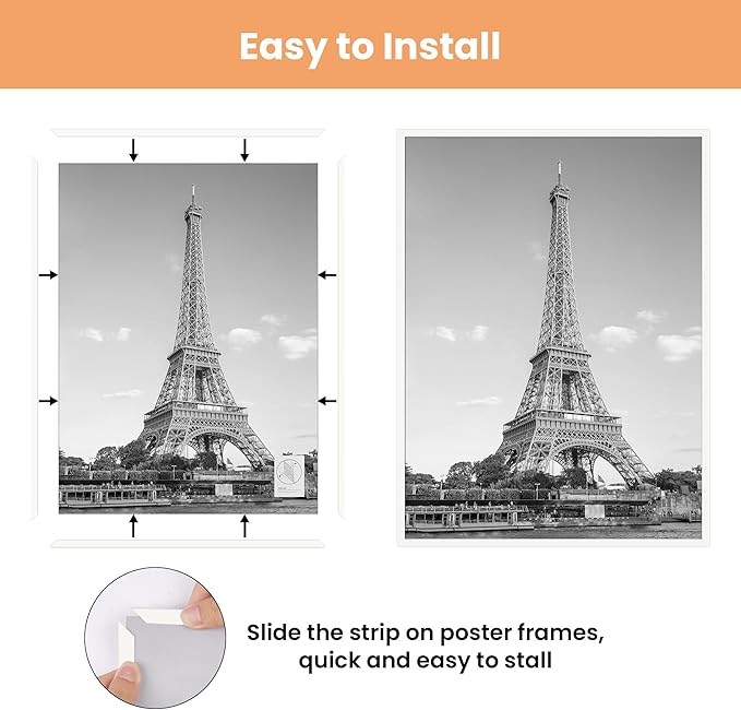 upsimples 16x24 Picture Frame White 3 Pack, Scratch-Proof Poster Frames 16 x 24 for Photo Gallery - Slide-In Strips, Horizontal or Vertical Wall Mounting