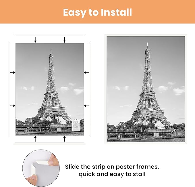 upsimples 24x36 Poster Frame White 3 Pack, Scratch-Proof Picture Frames 24 x 36 for Photo Gallery - Slide-In Strips, Horizontal or Vertical Wall Mounting