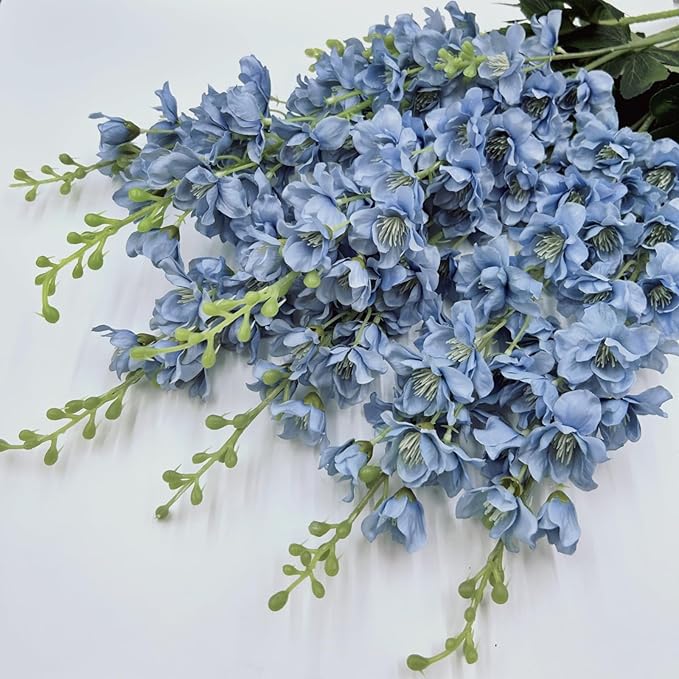8 pcs Dusty Blue Delphinium Artificial Flowers, 34.25''Artificial Snapdragon Flowers Tall Fake Flowers Silk Flowers Faux Delphinium Bulk for Tall Vase Home Wedding Garden Table Decor (Dusty Blue)