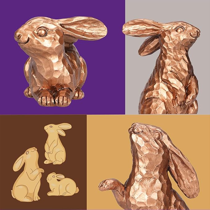 GoGnome Set of 3 Rosy Bronze Easter Decorations Resin Bunny Figurines – Easter Decorations for Home, Elegant Rabbit Decor for Table, Shelf, Mantel (Gold)