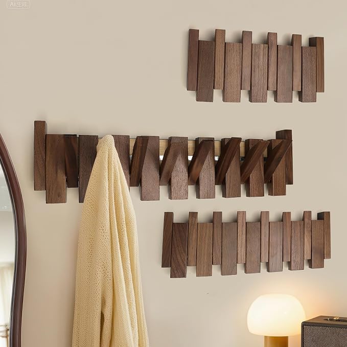 Wooden Coat Rack Hanger Wall Mount with 4 Hooks Wall Mounted Coat Rack Coat Rack Wall Mount Made of Walnut Wood