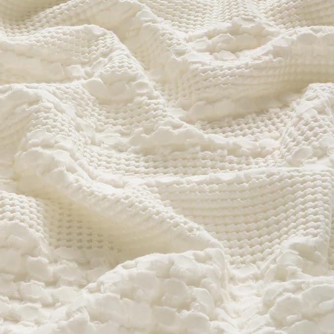 PHF 100% Cotton Waffle Pillow Shams Standard Size, 2 Pack 20" x 26" Soft Skin-Friendly Pillowcases, No Filling, Aesthetic Woven and Breathable Waffle Weave Pillow Case Covers for Bed, Ivory