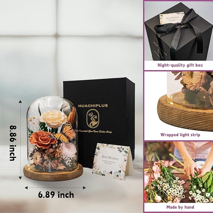 Forever Gifts for Mom: Big Flower Big Love-Mothers Day Flowers for Mom Wife Grandma-Eternal Flower with Butterfly-Flowers for Delivery Prime on Anniversary Valentines Birthday (Orange)