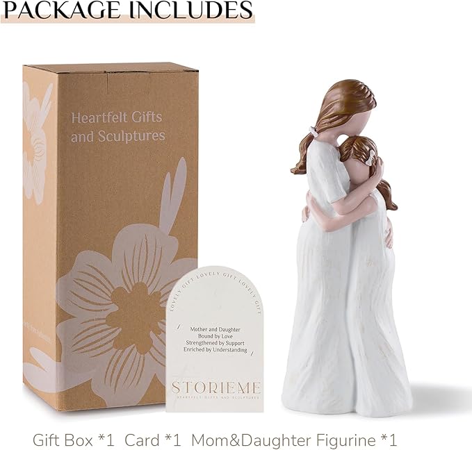 Storieme Mother Daughter Figurines Gift: Hand-Painted Mother Embracing Daughter Resin Figurines Sculpture - Heartfelt Gift for Moms on Mother's Day Birthday Christmas