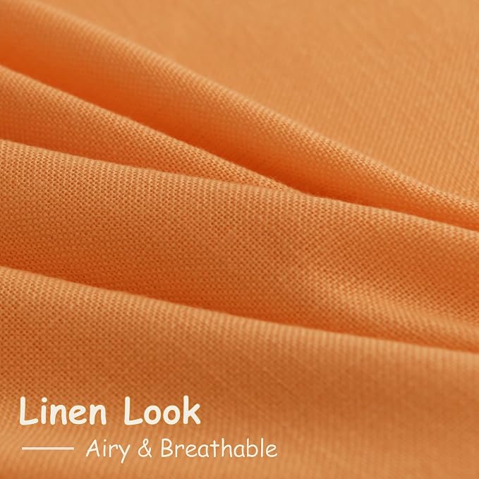 Orange Linen Semi Sheer Curtains 108 Inches Long 2 Panels Set Back Tab Loop Pocket Linen Blend Boho Large Window Curtain Extra Long Light Filtering Drapes High Ceiling Curtains for Living Room 52x108