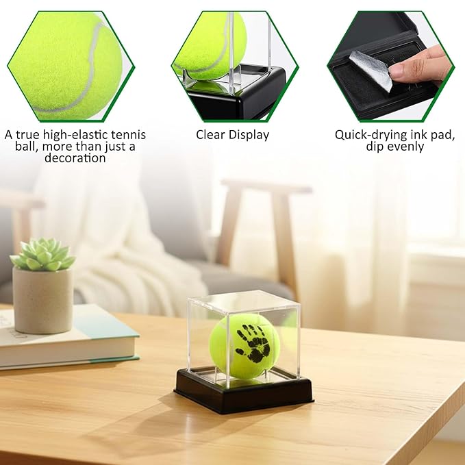 Soulchen Baby Tennis Ball Hand and Footprints Kit with Ink Pad - Newborn Footprint Keepsake for Baby Shower Favors, New Dad Gifts, Rookie of The Year First Birthday Present