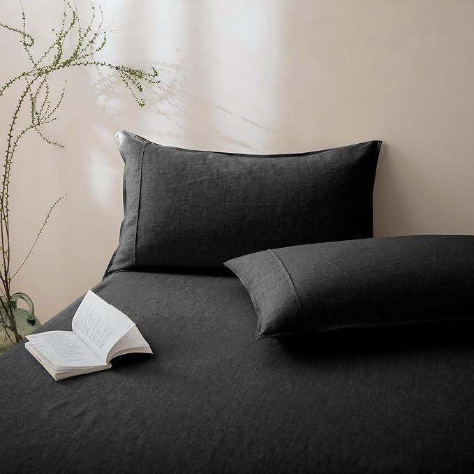 Talasily 100% French Linen Pillow Case Standard Size Set of 2,Oeko-TEX Certified Stone Washed Flax Pillow Shams with Envelope Closure - Breathable & Cooling for Hot Sleepers（Dark Grey,20''x26''）