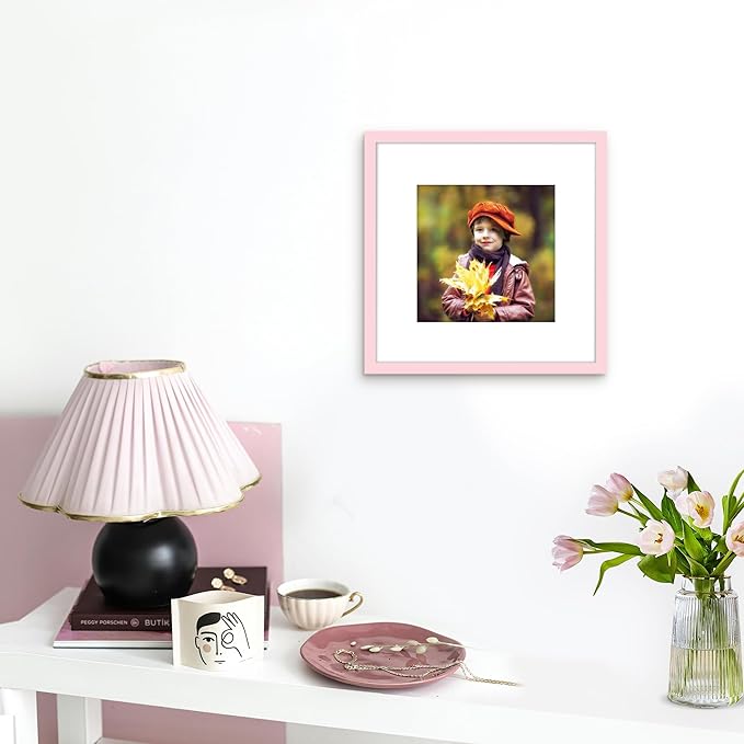 Picrit 12x12 Picture Frame Set of 12, Display 8x8 with Mat or 12 x 12 without Mat, Photo Frames for Wall Mounting Display, Pink