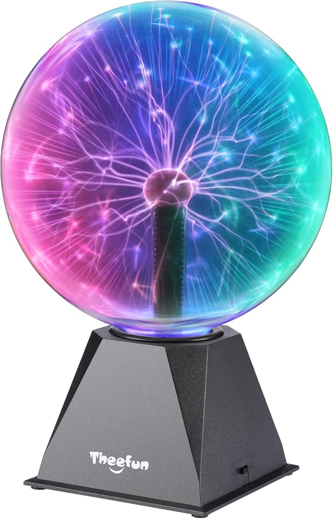 Theefun Plasma Ball, 8 Inch Huge Plasma Globe Birthday Gifts Touch & Sound Sensitive Ball Lamp Electric Lightning Novelty Light for Parties, Home, Prop, Room Decoration, Multicolor