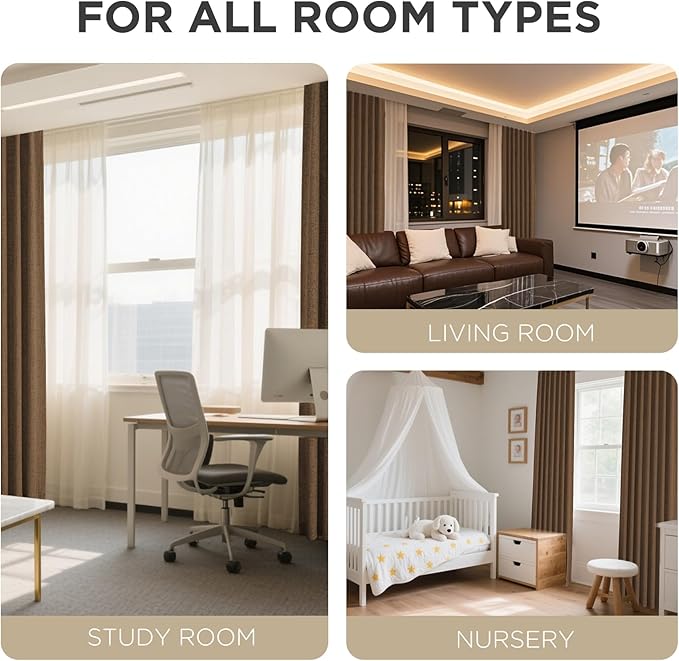 Joydeco Blackout Curtains for Bedroom - 100% Light Blocking 2 Panels Cappuccino Drapes 37"W x 108"L, Thermal Insulated Room Darkening Curtains, Linen Textured for Living Room, Rod Pocket & Back Tabs