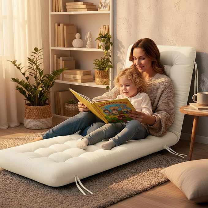 Vercraft Long Floor Cushion Large Floor Cushion with Brushed Cotton 74.8 x 27.5 x 3.15 in Jumbo Lounger Pillow for Outdoor Indoor Bay Window Meditation Yoga Reading Sleeping(1 Pc,Cream White)