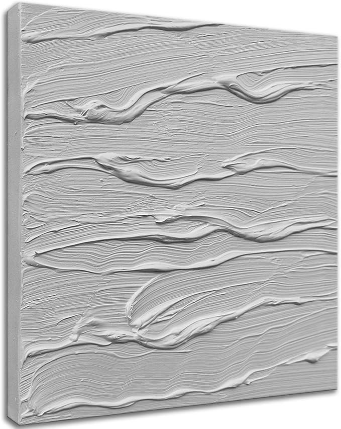 zoinart White Textured Canvas Wall Art, Hand Painted 3D Oil Painting on Canvas, 20 x 20 Inches Abstract Texture Artwork White Wall Decor
