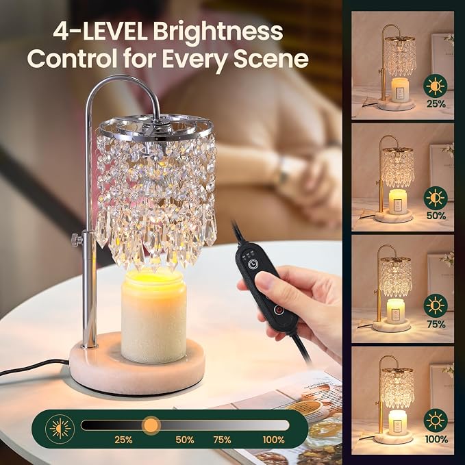 Candle Warmer Lamp with Timer Dimmer and 3 Bulbs, Lamp Candle Warmer with Marble Base,Wax Melt Warmer for Jar Candles, Birthday Gifts for Women Mom, House Warming Gifts New Home Decor