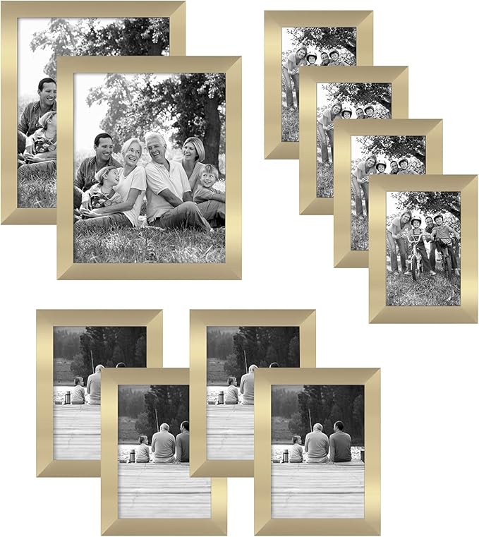 Americanflat Set of 10 Picture Frames with Shatter-Resistant Glass - Gallery Wall Frame Set with Two 8x10, Four 5x7 and Four 4x6 Frames - Signature Collection - Gold