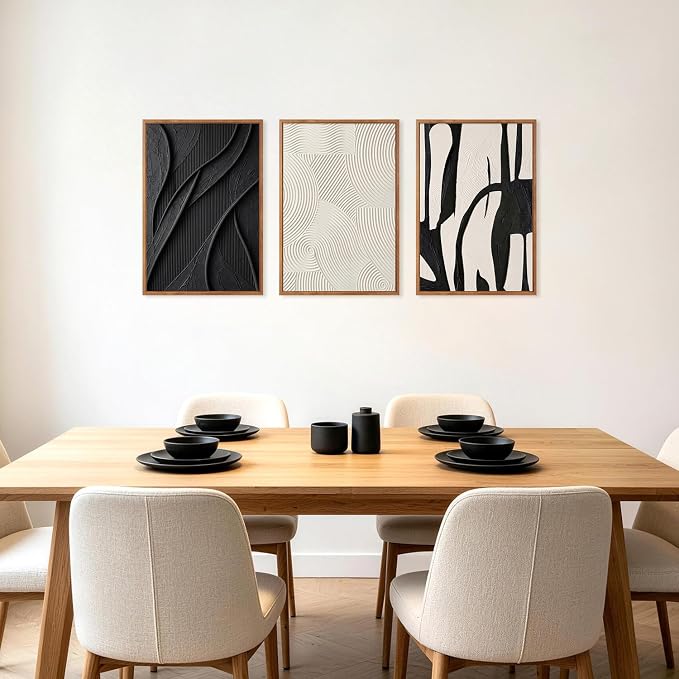 CHDITB 3D Impasto Relief Framed Canvas Wall Art Set, Black White Abstract Curve Geometric Minimalist Wall Decor, Modern Textured Art Prints for Living Room Hallway Bedroom Home Wall Decor 16"x24"x3