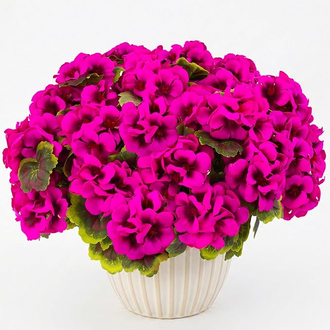 lovemoon 8 Pcs Artificial Geranium Plant Realistic Silk Flowers for Outside UV Resistant Faux Geraniums Flowers for Indoor Outdoor Home Garden Office Decoration (8, Rose Red)