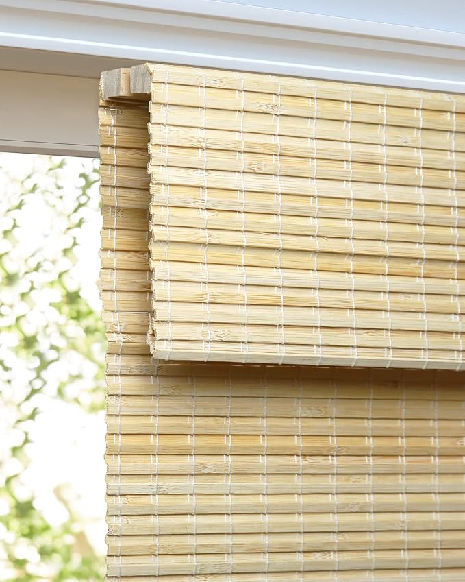 LazBlinds Cordless Bamboo Roman Shades for Windows, 33'' W x 60'' H | Protecting Privacy, Real Natural Bamboo Material, Bamboo Blinds for Bedroom Living Room Office Indoor