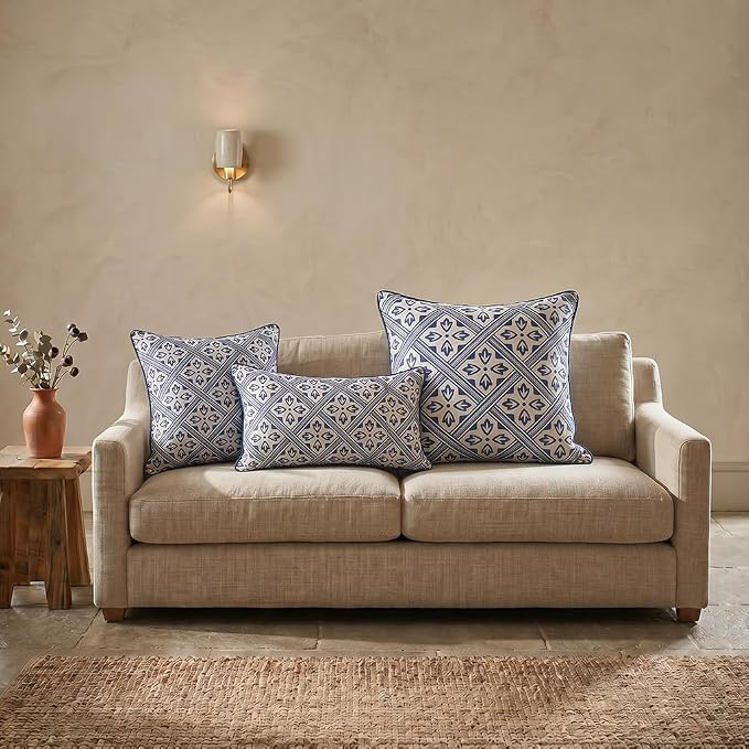 patdrea Designer French Linen Throw Pillow Cover,18"x18",Set of 2-Ivar C | Decorative Pillow Case,Chinoiserie Blue Floral Print Pillow Cover for Couch Living Room Bedroom Sofa