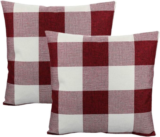 VAKADO Red White Outdoor Farmhouse Buffalo Plaids Decorative Throw Pillow Covers Retro Checked Square Cushion Cases Classic Coffee Check Home Decor for Couch Sofa Patio 26x26 Inch Pack of 2