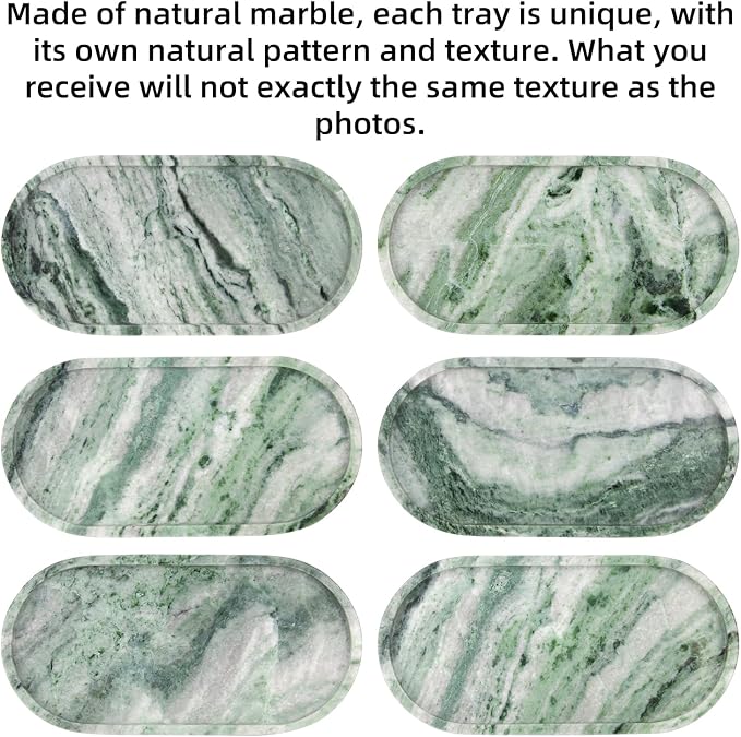 Oval Marble Bathroom Vanity Tray, Natural Luxury Marble Home Kitchen Bathroom Table Tray, Stone Decorative Countertop Tray for Coffee Perfume Jewelry (Green Emerald, 12" x 6" x 0.8")