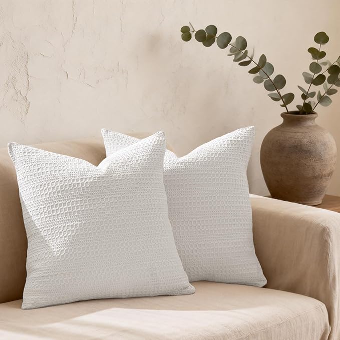 Off White Pillow Covers 18x18 Throw Pillow Covers Set of 2 Boho Decorative Pillow Shams Stone Washed Cotton Pillowcase for Couch Sofa Chair Bed Car