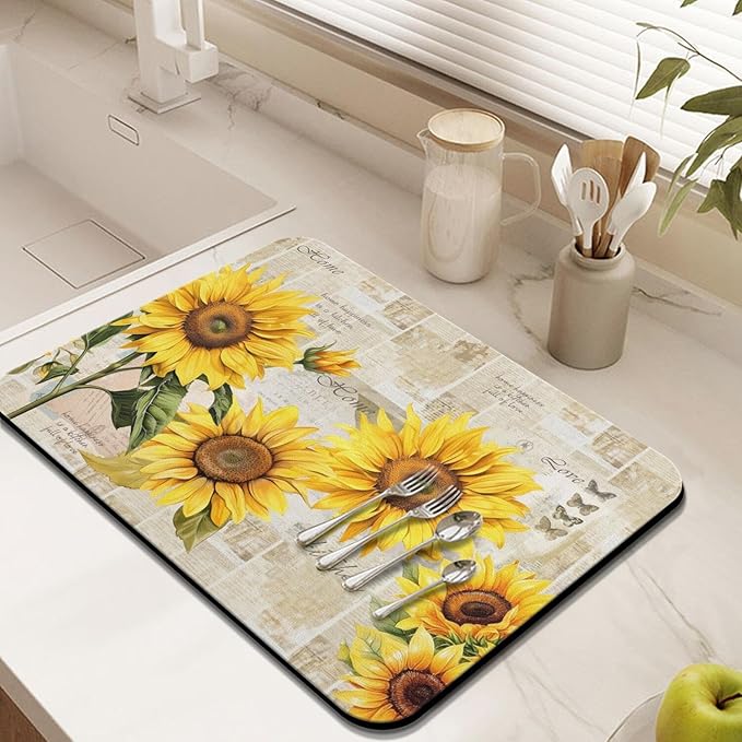 Fun Coffee Mat 24inx18in,Coffee Bar Mat for Countertops,Absorbent Hide Stain Anti-Slip Coffee Bar Accessories Fit Under Coffee Machine Mat,dish Drying Mats for Kitchen