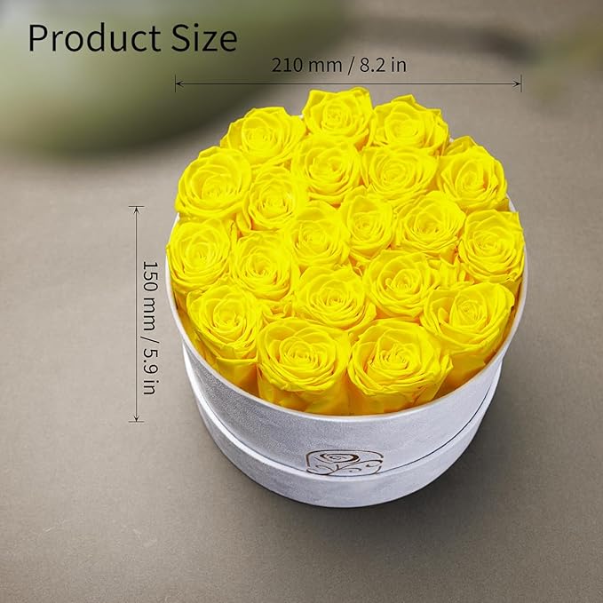 Gifts for Women Preserved Roses Flower Box, Luxury Velvet Box with 20 Roses, Preserved Flowers, Romantic Gift for Her, Wife, Girlfriend, Birthday Anniversary Christmas (Yellow)