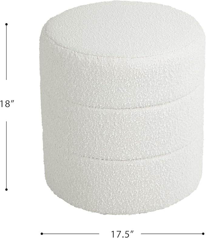 HomePop Upholstered Round Ottoman (No Lid, Seat Only) | HomePop Home Décor | Round Pouf Foot Rest – Cream Boucle
