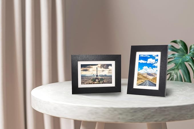 The Display Guys - Black Wooden Minimalist Picture Frames Set - Tempered Glass - 5x7 matted to 4x6 - Tabletop Easel - 6-Pack
