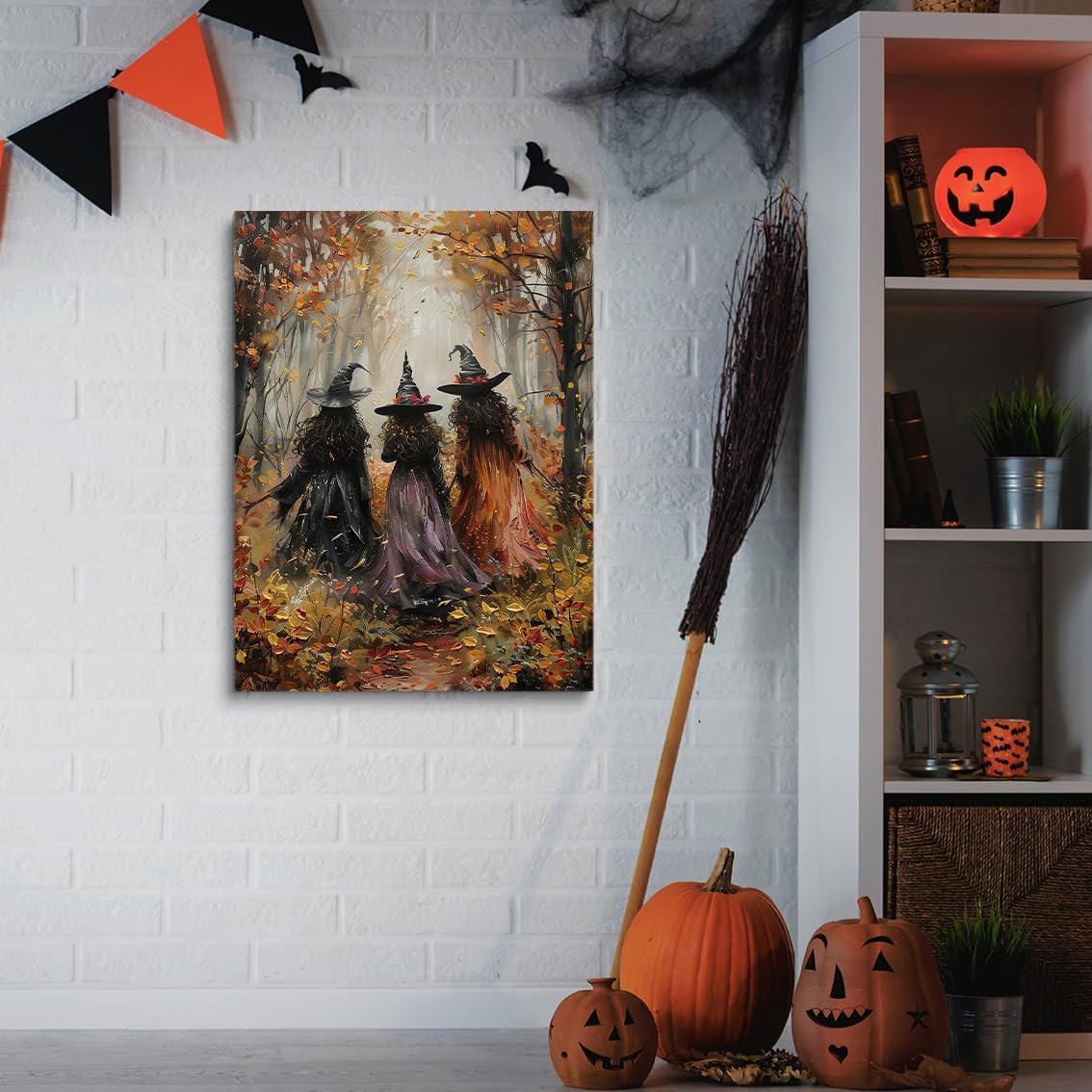 Vintage Three Witches In The Forest Painting Witch Print Witchy Canvas Print Halloween Wall Art Halloween Decor Witch Poster Dark Academia Gothic Room Decor for Bedroom 24x36in Large Frame Wall Art