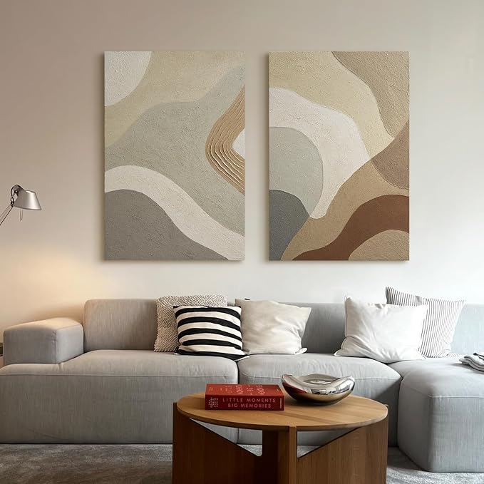 Modern Neutral Abstract Canvas Wall Art,3D Textured Oil Painting Wall Decor | Original Hand‑Painted Large Vertical Wall Art with Soft Layered Tones for Living Room Bedroom Office Home Decor Gift 36x24 in