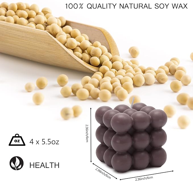 Bubble Candle, 4pcs Cube Soy Wax Bubble Candles Scented Aesthetic Bubble Candle Set for Home Bedroom Decor Birthday Mothers Day Gifts for Mom (Black+ White+Grey+Brown)