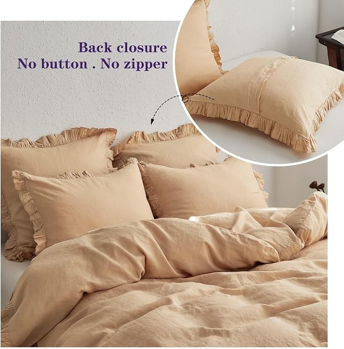 Simple&Opulence 100% Linen Euro Sham Covers with Ruffle, 26x26 Inch Pillow Covers Set of 2, Euro Pillow Shams for Bed Couch French Home Decor Luxury and Breathable Square Pillow Cases, Sand