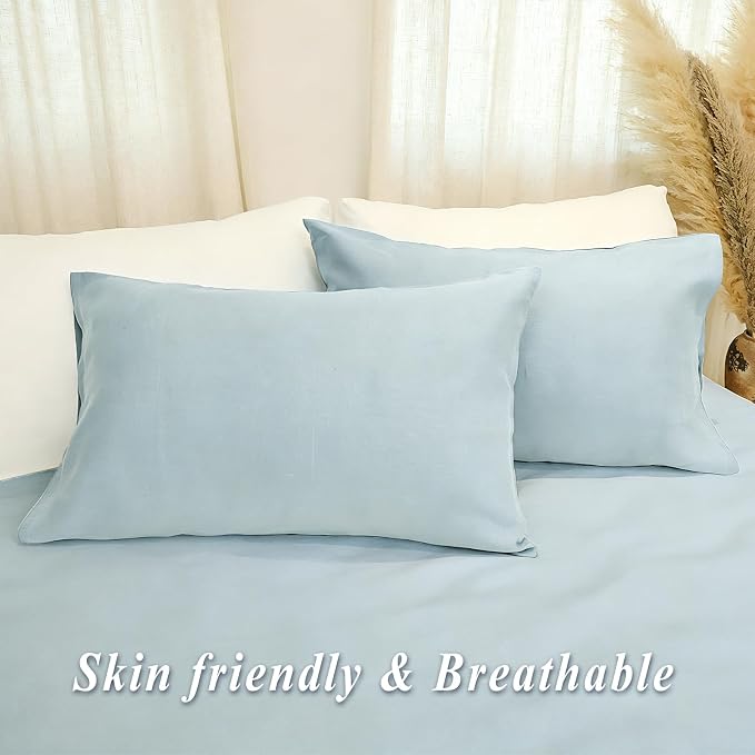 Linen Pillow Cases Standard Size Set of 2,100% French Linen Pillowcase Soft Breathable Envelope Pillow Cover Home Decor Gift for Women(Light Blue,20x26)