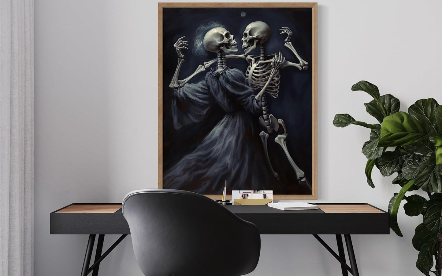 Dancing Skeleton Poster Art Print, Halloween Scary Vintage Wall Art Academia Spooky Painting Decoration for Horror Prints, Gothic Posters Bedroom Decor 89 (Dancing Skeleton, 11 x 14 inches, Wood Frame)