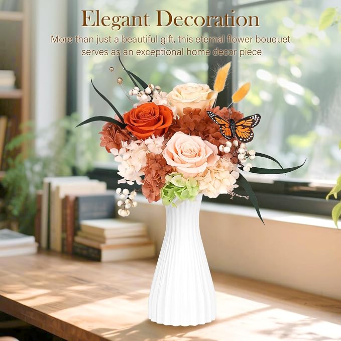 Preserved Flowers Bouquet with Butterfly - 3 Roses & Flowers for Delivery, Long-Lasting Real Roses Forever, Mothers Day Gifts for Mom Grandma Wife, Anniversary Birthday Gifts for Women
