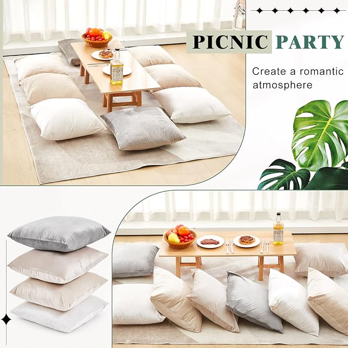Berlune 8 Pcs Velvet Throw Pillow Covers 18" x 18" Decorative Cushion Cases Soft Pillowcase for Graduation Coquette Party Accessories Couch Sofa Bed Chair Home Decor, No Inserts (Beige Gray Colors)