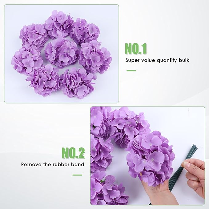 AVIVIHO 65pcs Lavender Fake Flowers Hydrangea Artificial Flowers Bluk (Not Squished, No Steaming Need) Hydrangeas Silk Flowers with Stems for Home Weddings,Table Centerpieces,Party Arch Decorations