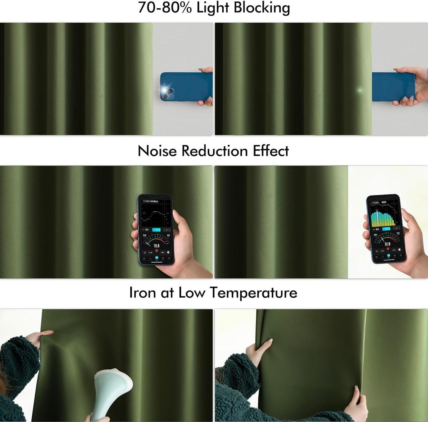 MIULEE Olive Green Back Tab Blackout Curtains 90 Inches Long 2 Panels Set for Living Room Bedroom Privacy, Rod Pocket/Pinch Pleat Thermal Insulated Room Darkening Pleated Light Blocking Drapes