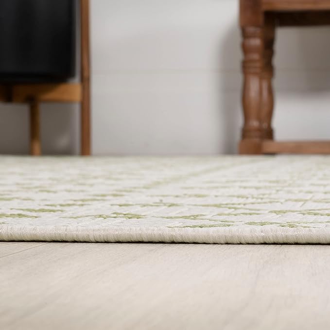 JONATHAN Y Moroccan Geometric Indoor Outdoor Area Rug 3X5 Cream/Green, Ourika Textured Weave for Backyard, Patio, Porch, Easy-Cleaning, High Traffic, Pet-Friendly, Non-Shedding (SMB108M-3)