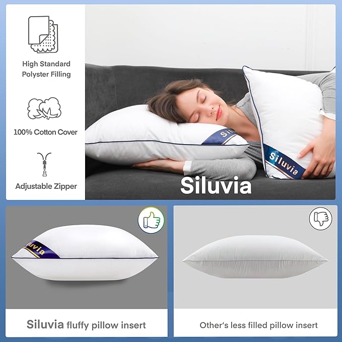 Siluvia 28"x28" Pillow Insert Set of 2 Square Throw 28 Pillows with 100% Cotton Cover for Sofa, Couch, and Bed - White